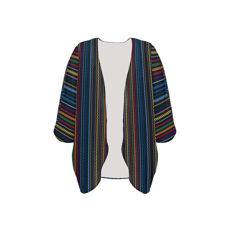 colored chain print Women's Kimono Chiffon Cover Up (Model H51) - Objet D'Art
