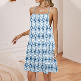 diamond print 8 Drawstring Neck Sleeveless Dress (Model D68) - Objet D'Art