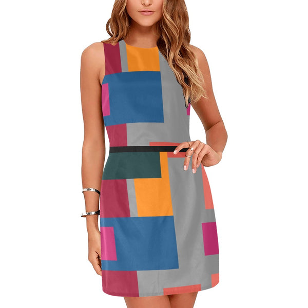 flor color prnt yoga_leggings_template-Recovered-Recovered copy Eos Women's Sleeveless Dress (Model D01) - Objet D'Art