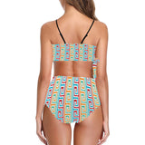 multi colored greek key print Knot Side Bikini Swimsuit (Model S37) - Objet D'Art