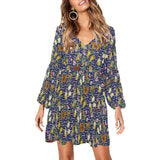 grk butterfly print 2 V-Neck Loose Fit Dress (Model D62) - Objet D'Art