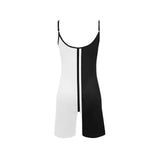 bw striped reverse print Women's Short Yoga Bodysuit - Objet D'Art