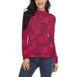 FB Roses in shades of burgundy print Women's All Over Print Mock Neck Sweatshirt (Model H43) - Objet D'Art