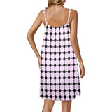 lav dot dash print Drawstring Neck Sleeveless Dress (Model D68) - Objet D'Art