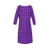 purple equal print Rhea Loose Round Neck Dress(Model D22) - Objet D'Art
