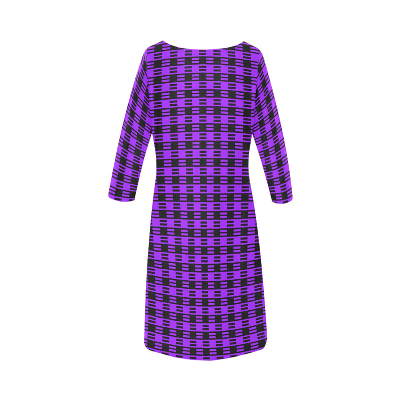 purple equal print Rhea Loose Round Neck Dress(Model D22) | Objet