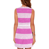 fuchsia microstripe pink print Eos Women's Sleeveless Dress (Model D01) - Objet D'Art