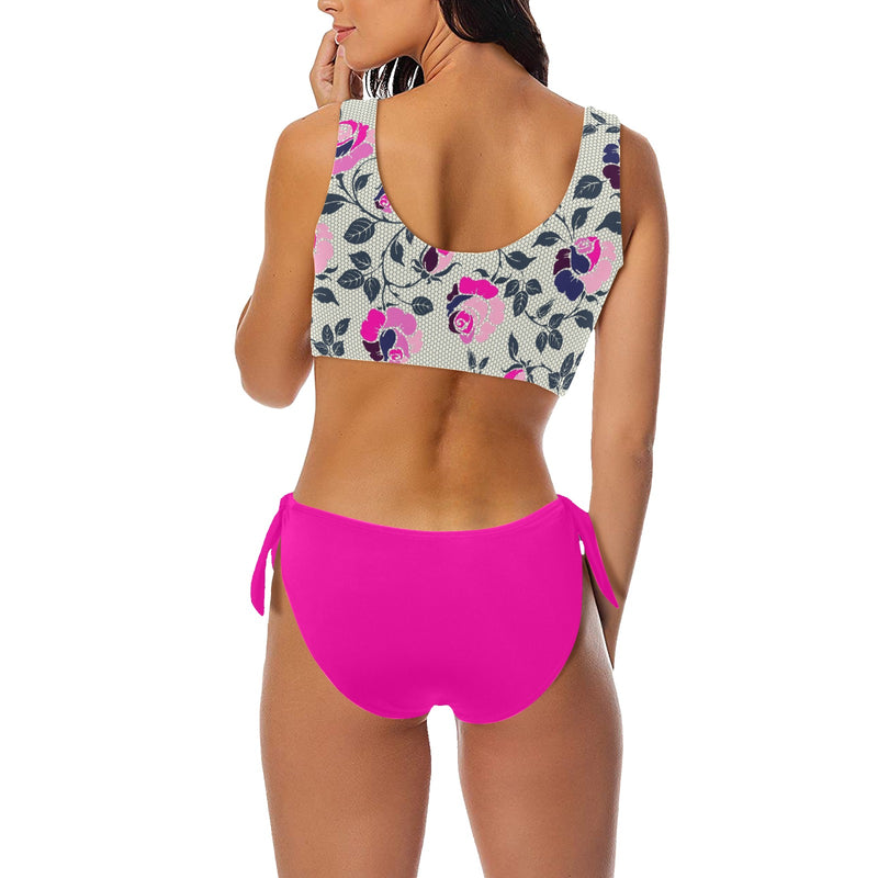 fuchsia solid print 6Q Bow Tie Front Bikini Swimsuit (Model S38) - Objet D'Art