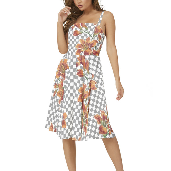 Tiger Lily on Checkered Print Sleeveless Square Neck Flare Hem Midi Dress - Objet D'Art