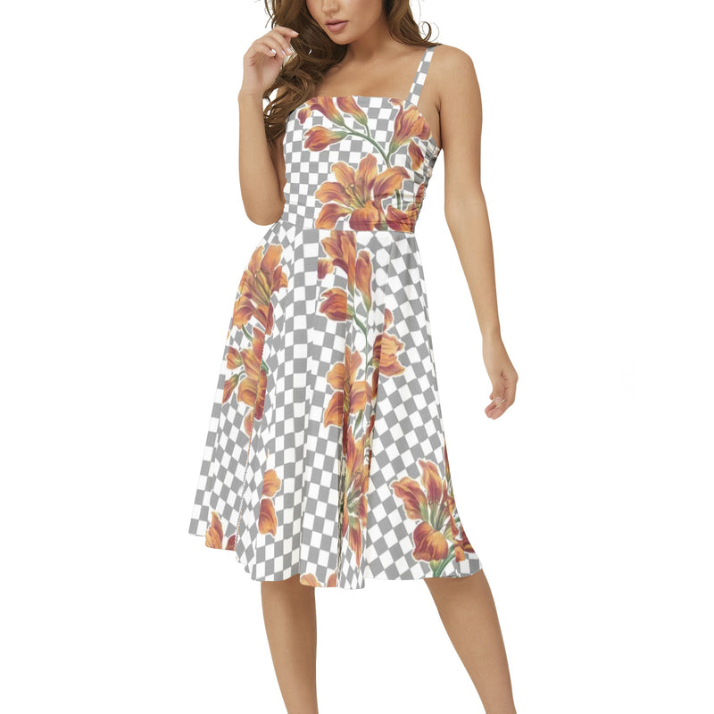 Tiger Lily on Checkered Print Sleeveless Square Neck Flare Hem Midi Dress - Objet D'Art