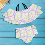 pastel curve print 2 Women's Ruffle Off Shoulder Bikini Swimsuit (Model S45) - Objet D'Art