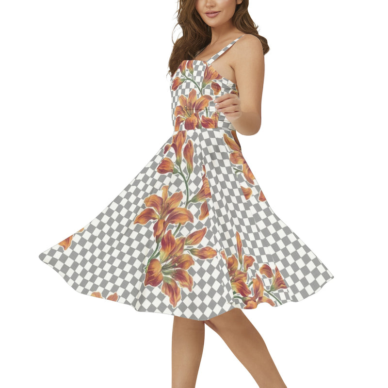 Tiger Lily on Checkered Print Sleeveless Square Neck Flare Hem Midi Dress - Objet D'Art