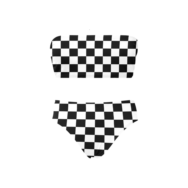 bw check print 2 Chest Wrap Bikini Swimsuit (Model S36) - Objet D'Art