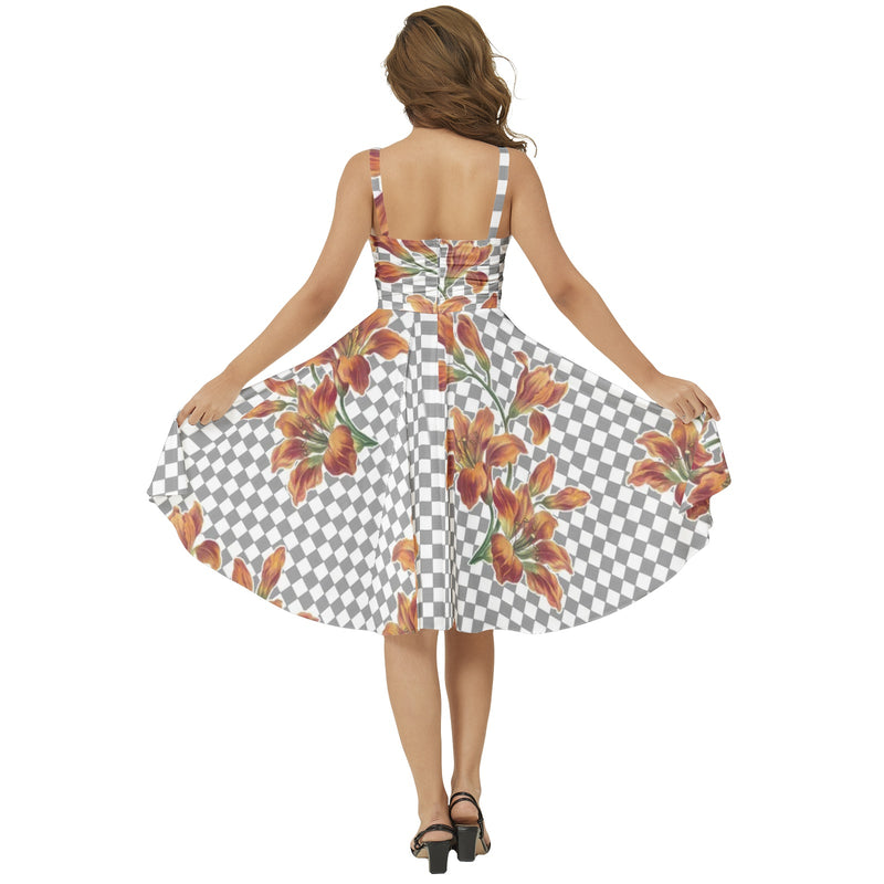 Tiger Lily on Checkered Print Sleeveless Square Neck Flare Hem Midi Dress - Objet D'Art