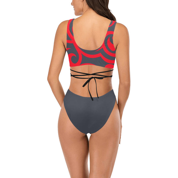 gray battle print Cross String Bikini Set (Model S29) - Objet D'Art