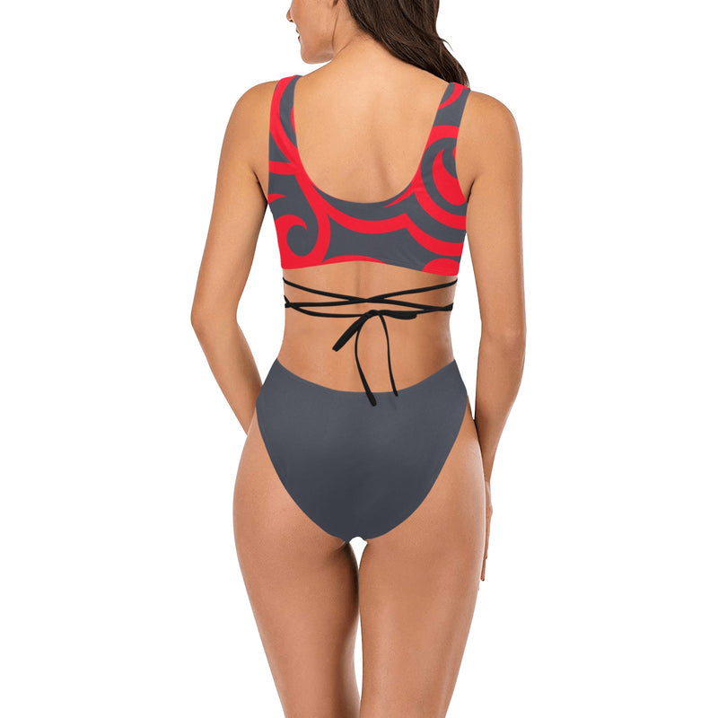 gray battle print Cross String Bikini Set (Model S29) - Objet D'Art