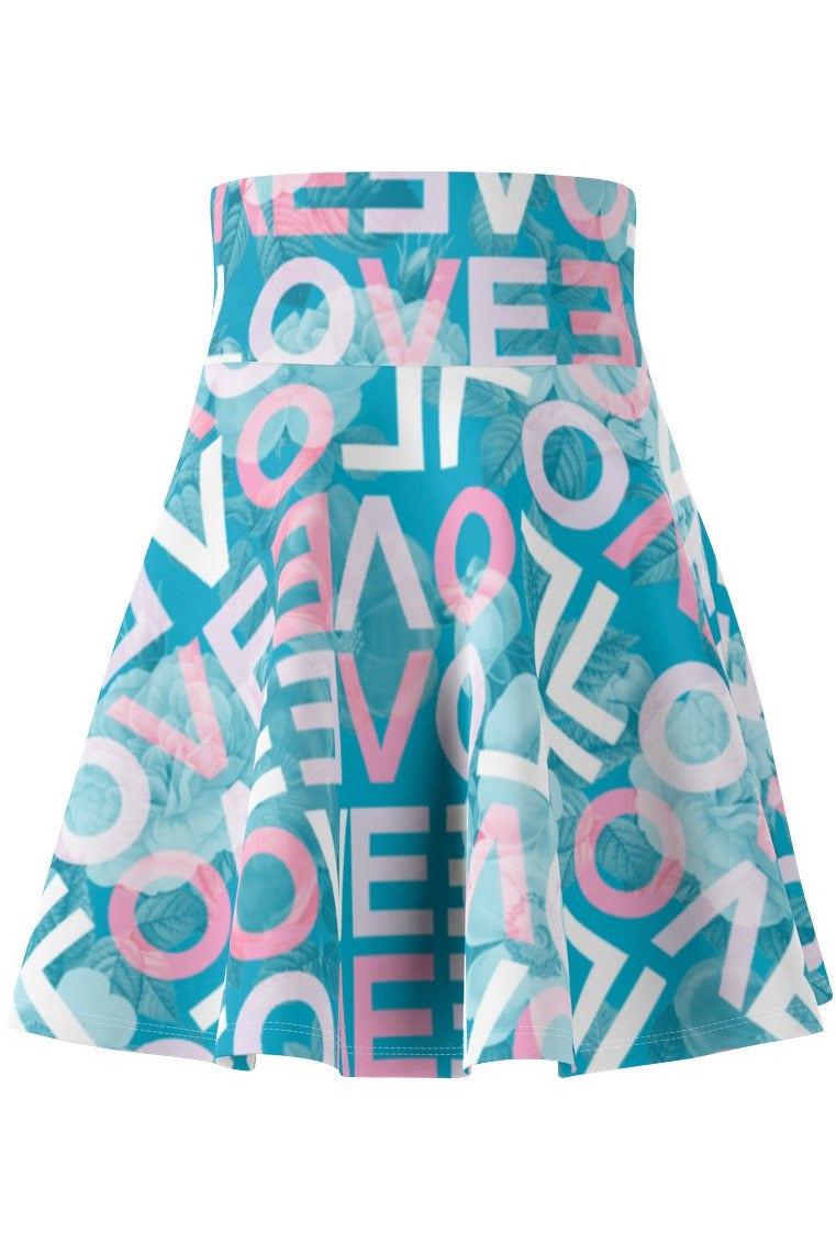Floral Love Print Women's Skater Skirt - Objet D'Art