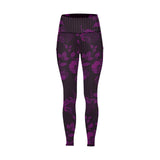purple rose print 4 Women's All Over Print Leggings with Pockets (Model L56) - Objet D'Art