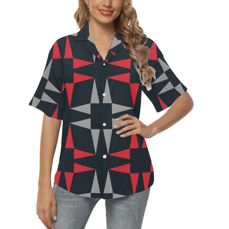 red gray black print 5A All Over Print Hawaiian Shirt for Women (Model T58) - Objet D'Art