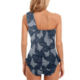 butterfly bubbles imagination print Women's One Shoulder Backless Swimsuit (Model S44) - Objet D'Art