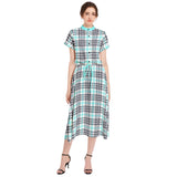 M Kemp Plaid Drawstring Waist A-line Flared Midi Dress - Objet D'Art