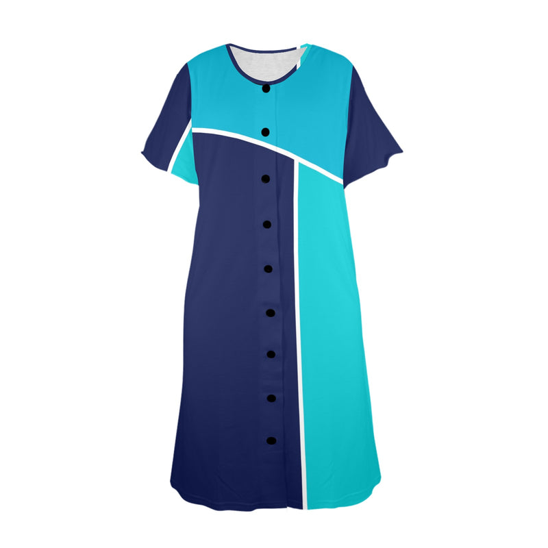 tri colored dress Women's Button Front House Dress - Objet D'Art