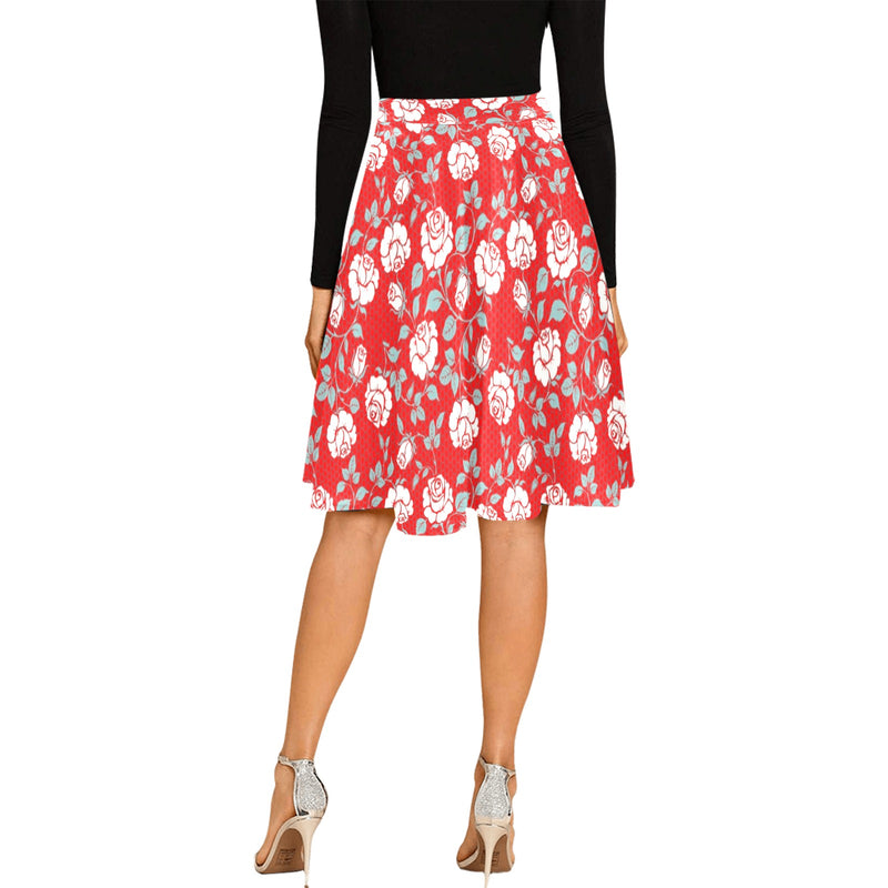 white rose red hex background print 2 Melete Pleated Midi Skirt (Model D15) - Objet D'Art
