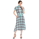 M Kemp Plaid Drawstring Waist A-line Flared Midi Dress - Objet D'Art