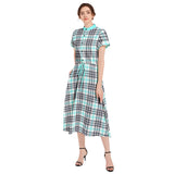 M Kemp Plaid Drawstring Waist A-line Flared Midi Dress - Objet D'Art