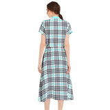 M Kemp Plaid Drawstring Waist A-line Flared Midi Dress - Objet D'Art