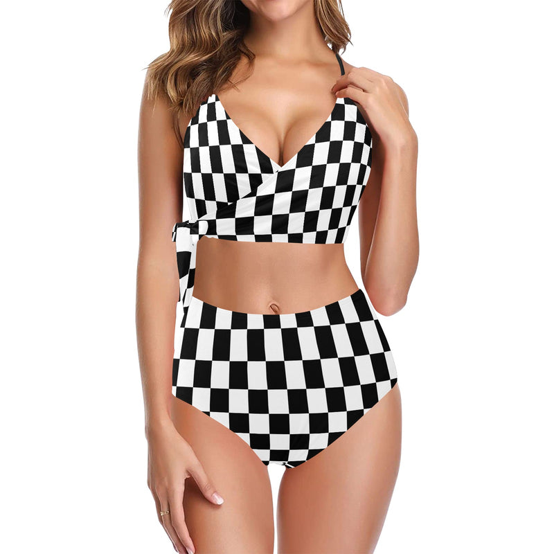 bw check print 2 Knot Side Bikini Swimsuit (Model S37) - Objet D'Art