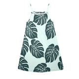 dark green light green background print Drawstring Neck Sleeveless Dress (Model D68) - Objet D'Art