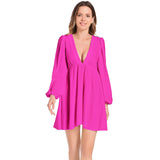 Lantern Sleeve Deep V-Neck Short Dress - Objet D'Art