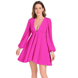Lantern Sleeve Deep V-Neck Short Dress - Objet D'Art