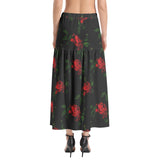 Rose Print Elastic Waist Ruffle Slit Hem Skirt - Objet D'Art