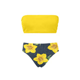 yellow flora print copy Chest Wrap Bikini Swimsuit (Model S36) - Objet D'Art