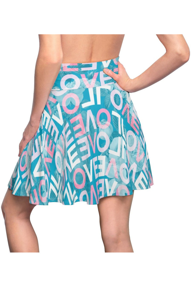Floral Love Print Women's Skater Skirt - Objet D'Art