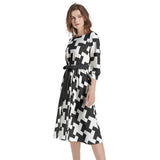Boat Neck Belted Flared Dress - Objet D'Art