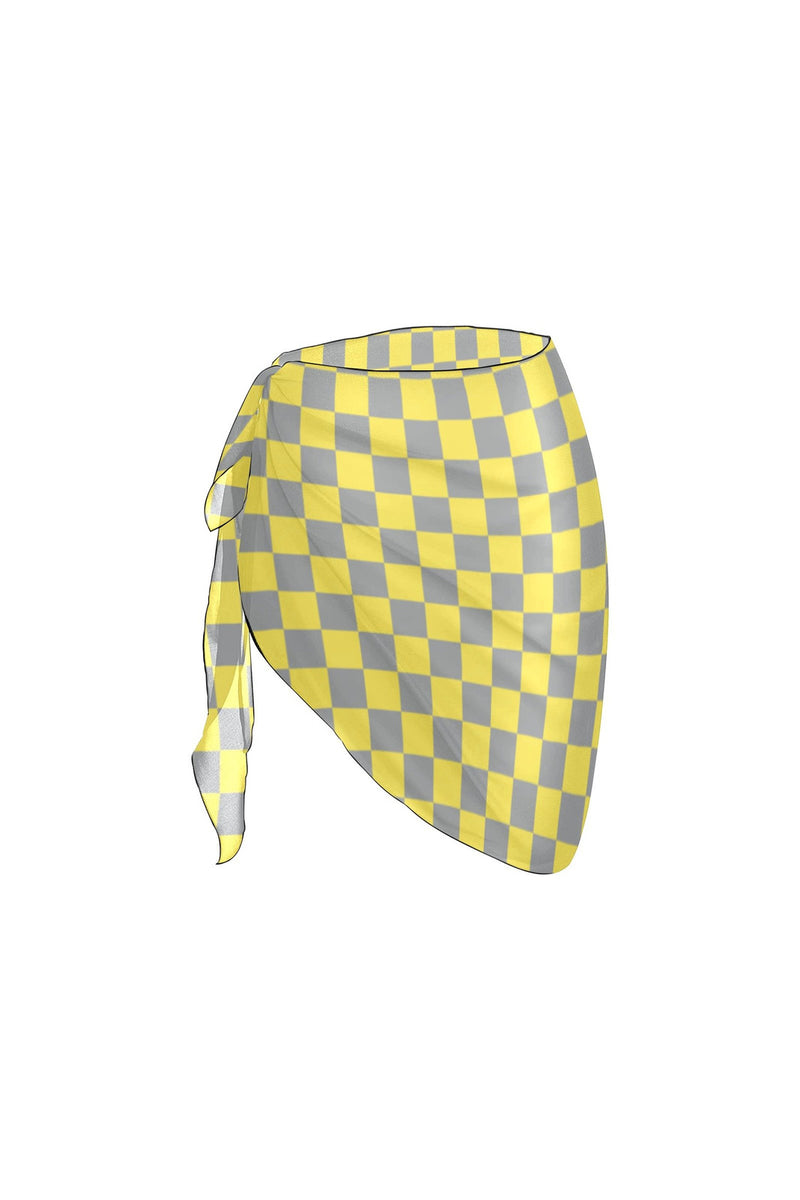 Yellow and Gray Checkered Beach Sarong Wrap - Objet D'Art