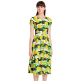 Lemon Lattice Puff Sleeve Button Through Dress - Objet D'Art