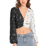Women's Deep V-Neck Lantern Sleeve Crop Top