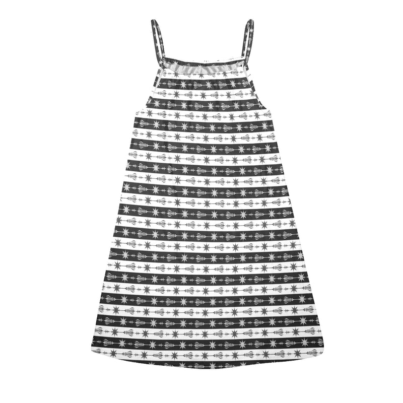 arrow vintage striped print Drawstring Neck Sleeveless Dress (Model D68) - Objet D'Art
