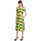 Lemon Lattice Puff Sleeve Button Through Dress - Objet D'Art