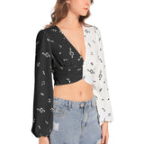 Women's Deep V-Neck Lantern Sleeve Crop Top