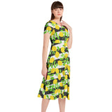 Lemon Lattice Puff Sleeve Button Through Dress - Objet D'Art