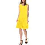 yellow print 2 Sleeveless Splicing Shift Dress(Model D17) - Objet D'Art