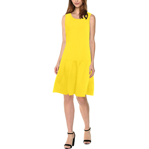 yellow print 2 Sleeveless Splicing Shift Dress(Model D17) - Objet D'Art