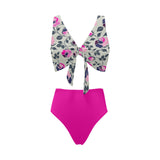 fuchsia solid print 6Q Chest Bowknot Bikini Swimsuit (Model S33) - Objet D'Art