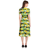 Lemon Lattice Puff Sleeve Button Through Dress - Objet D'Art