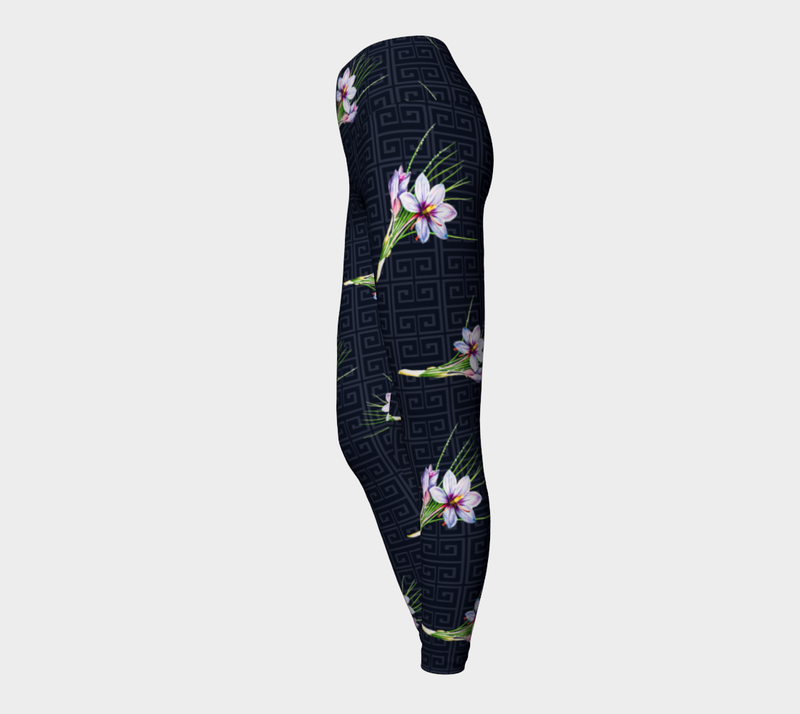 Greek Key Floral Yoga Leggings - Objet D'Art